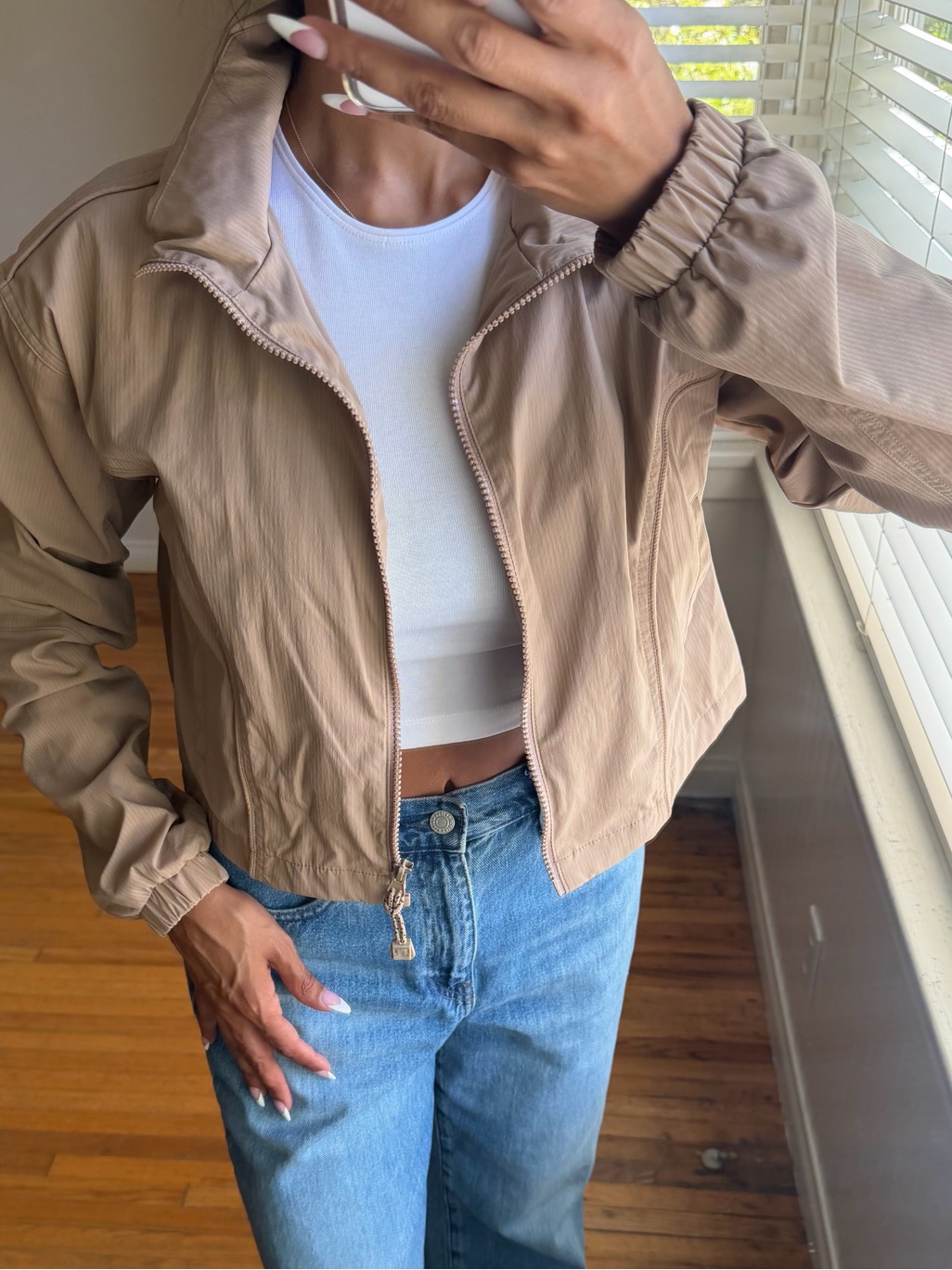 Forever 21 Women's Cropped Light Taupe Bomber Jacket